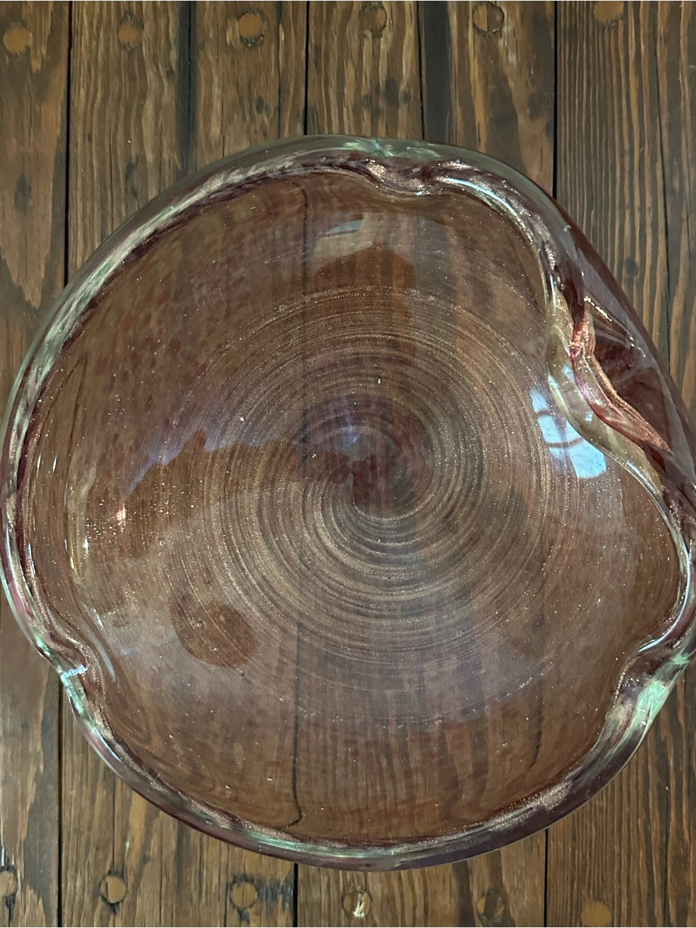 Handblown Iridescent Pink Glass Decorative Bowl - Picture 5 of 6